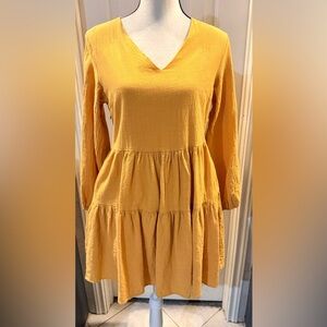 Yellow Tiered Dress with Pockets